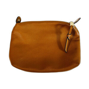 Steve Madden Brown Pebble Leather Cosmetic Travel Bag Gold Hardware Boho Cottage